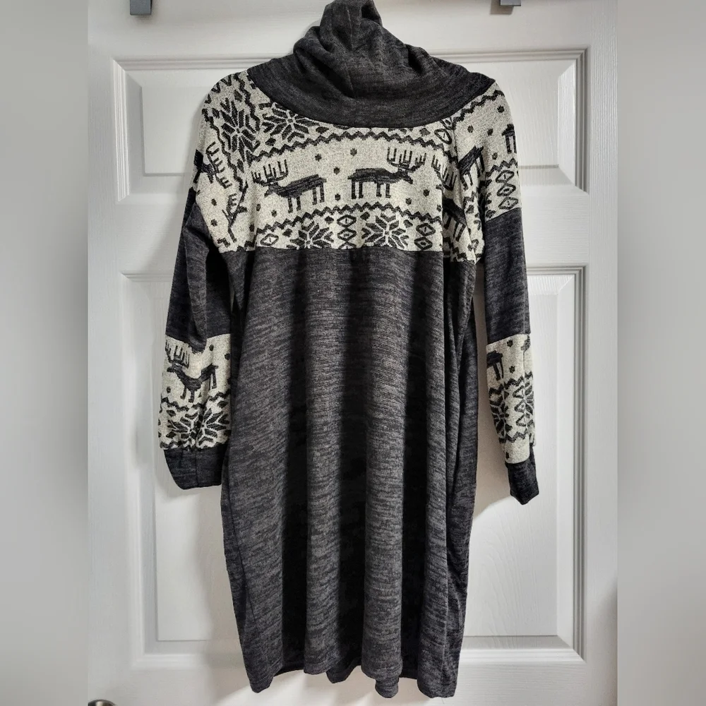 NWT - Jodifl Womens Dark And Light Gray Winter Cowl Neck Sweater Dress Size M